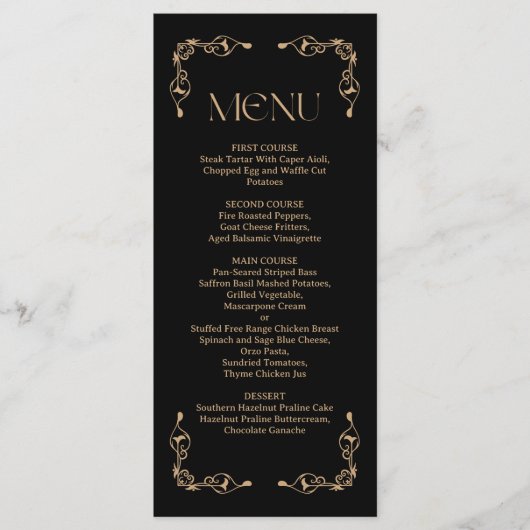 Modern Deco | Elegant Black and Gold Wedding Menu (Voorkant)