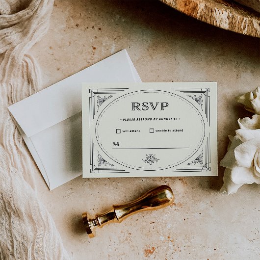 Modern Deco | Elegant Black and Ivory Wedding RSVP Kaartje