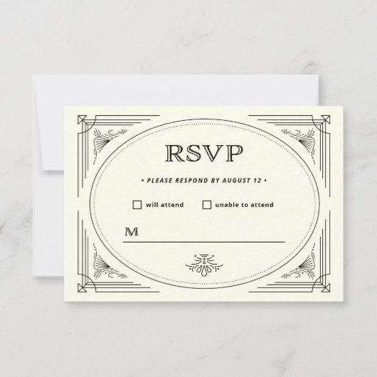 Modern Deco | Elegant Black and Ivory Wedding RSVP Kaartje (Voorkant)