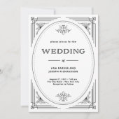 Modern Deco | Elegant Black and White Wedding Kaart (Voorkant)
