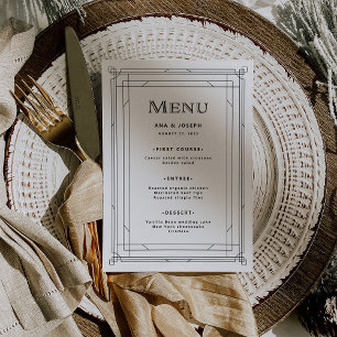 Modern Deco Elegant Black and White Wedding Menu