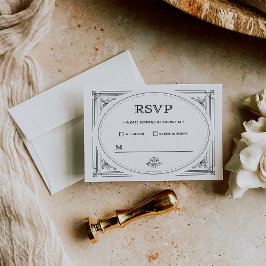Modern Deco | Elegant Black and White Wedding RSVP Kaartje