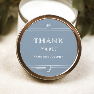 Modern Deco   Elegant Dusty Blue en White Wedding Ronde Sticker