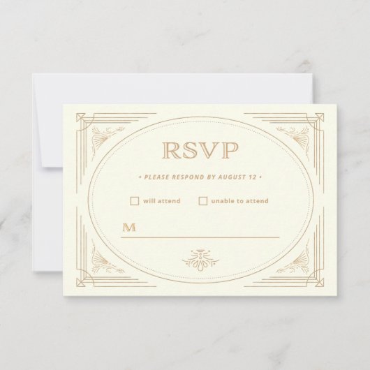Modern Deco | Elegant Gold en Ivory Wedding RSVP Kaartje (Voorkant)