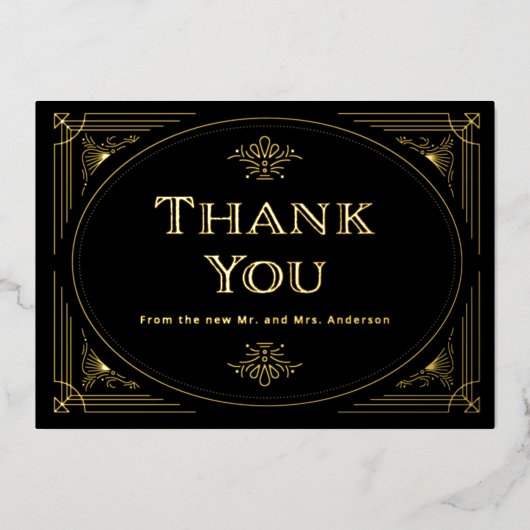 Modern Deco | Elegant Hartelijk dank, zwart en gou Folie Uitnodiging (Voorkant)