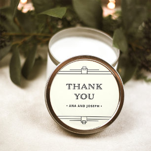 Modern Deco Elegant Ivory and Black Wedding Ronde Sticker