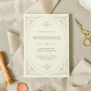Modern Deco Elegant Ivory en Gold Wedding Kaart