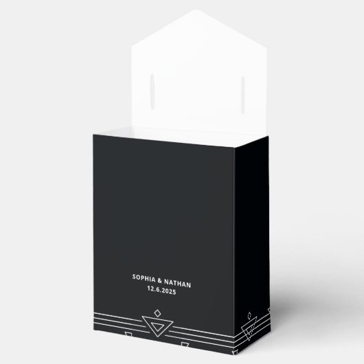 Modern Deco | Elegant Onyx Black and White Wedding Bedankdoosjes (Geopend)