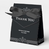 Modern Deco | Elegant Onyx Black and White Wedding Bedankdoosjes (Voorkant Zijde)
