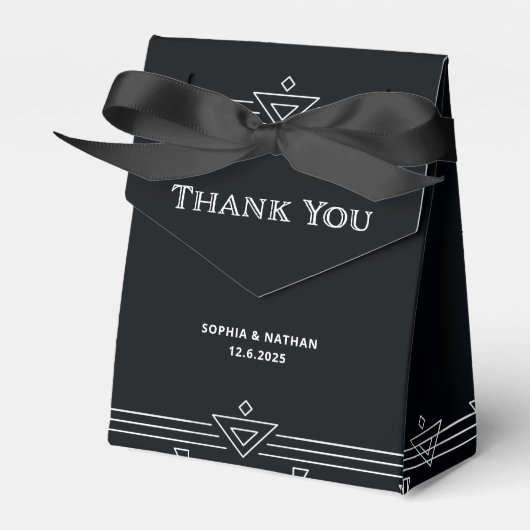 Modern Deco | Elegant Onyx Black and White Wedding Bedankdoosjes (Voorkant Zijde)