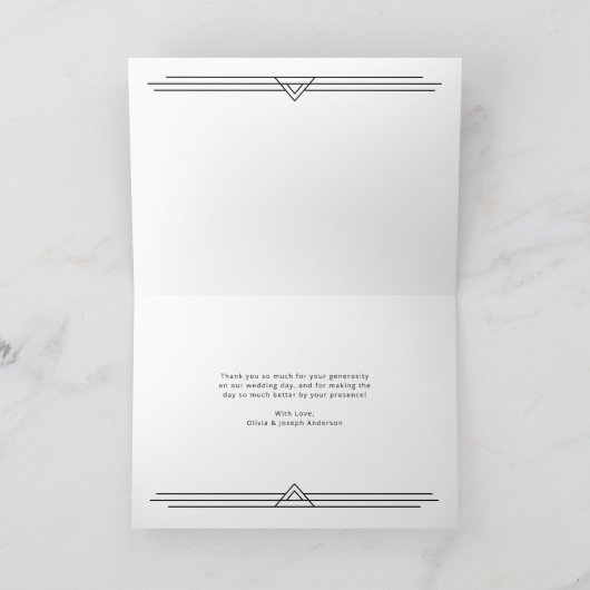 Modern Deco | Elegant Onyx Black and White Wedding Bedankkaart (Binnen)