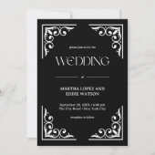 Modern Deco | Elegant Onyx Black and White Wedding Kaart (Voorkant)
