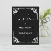Modern Deco | Elegant Onyx Black and White Wedding Kaart (Staand voorkant)