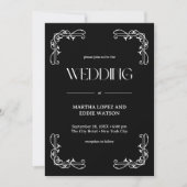 Modern Deco | Elegant Onyx Black and White Wedding Kaart (Voorkant)