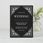 Modern Deco | Elegant Onyx Black and White Wedding Kaart (Staand voorkant)