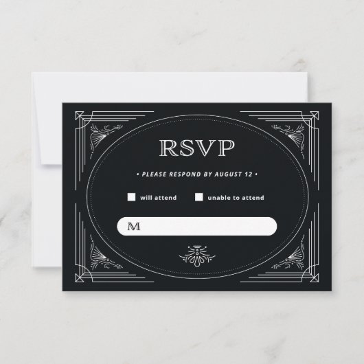 Modern Deco | Elegant Onyx Black and White Wedding RSVP Kaartje (Voorkant)