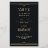 Modern Deco | Elegante Zwarte en Gouden Trouwmenu Flyer (Voorkant)