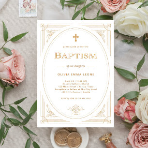 Modern Deco   Faux Gold en White Baptism Kaart