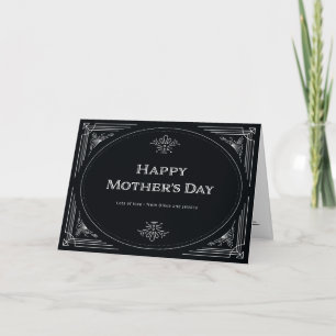 Modern Deco Happy Mothers Day Black and White Kaart