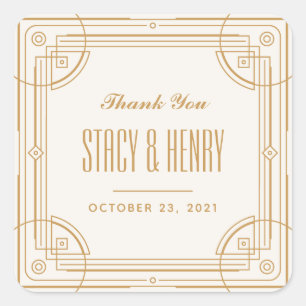 Modern Deco Lijst Wedding Closding Sticker - Tan