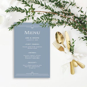 Modern Deco Menu Elegant Dusty Blue Wedding