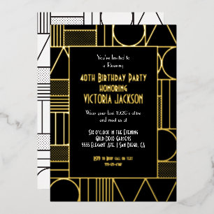 Modern Deco Roaring 20's Gatsby Birthday Party Folie Uitnodiging