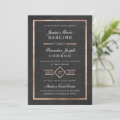 Modern Deco Roos Gold & Black Wedding Invitation Kaart (Staand voorkant)