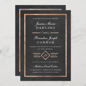Modern Deco Roos Gold & Black Wedding Invitation Kaart (Voorkant / Achterkant)