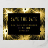 Modern Deco Zwart Trouwen Save the Date Goud Folie Folie Uitnodiging Briefkaart (Voorkant)
