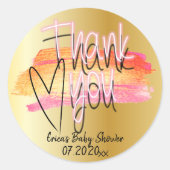 Modern decoratief script Baby shower Bedankt Ronde Sticker (Voorkant)