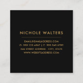 Modern Deep Black Faux Folie Circle | Goud Vierkante Visitekaartje (Achterkant)