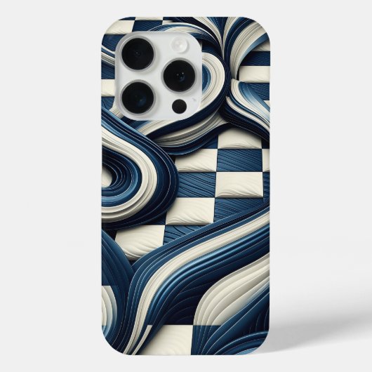 Modern Deep Blue & Ivory Fluid Waves Phone Case (Achterkant)