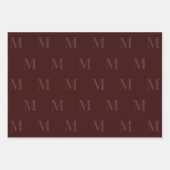 Modern Deep Burgundy Minimalist Monogram Inpakpapier Vel (Voorkant)