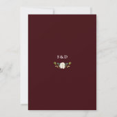 Modern Deep Burgundy White Ivory Flowers Wedding Kaart (Achterkant)