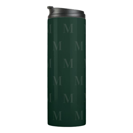 Modern Deep Forest Green Minimalist Monogram Thermosbeker (Geroteerd rechts)