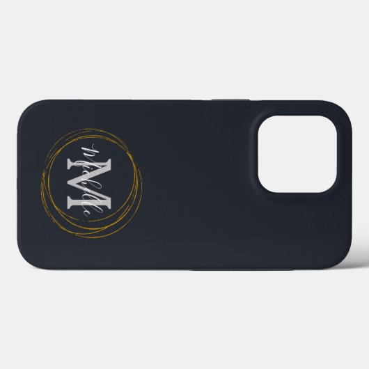 Modern Deep Grey/Black & Gold Monogram Case-Mate iPhone Case (Achterkant (horizontaal))