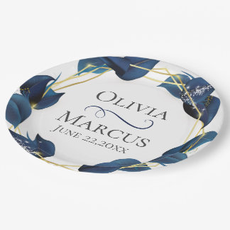 Modern Deep Indigo Blue en Gold Lijst Papieren Bordje