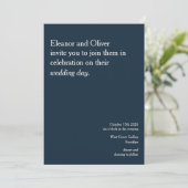 Modern Deep Navy Blue Typography Stylish Wedding Kaart (Staand voorkant)