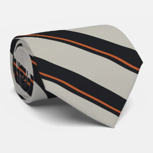 Modern Deep Navy Oranje Red Silver Grey Stripes Stropdas
