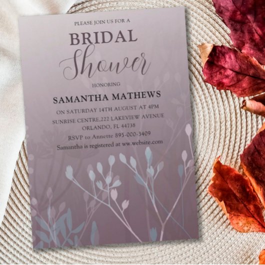 Modern Deep Plum Foliage Bridal Shower Kaart