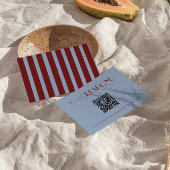 Modern Deep Red Blue QR Code Fancy Wedding RSVP Kaartje