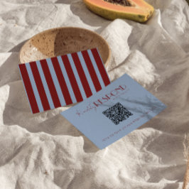 Modern Deep Red Blue QR Code Fancy Wedding RSVP Kaartje