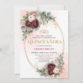 Modern Deep Red Flowers 15th Birthday Invitation (Devant)