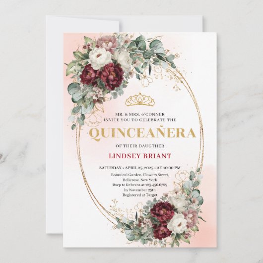 Modern Deep Red Flowers 15th Birthday Invitation Kaart (Voorkant)