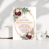 Modern Deep Red Flowers 15th Birthday Invitation Kaart