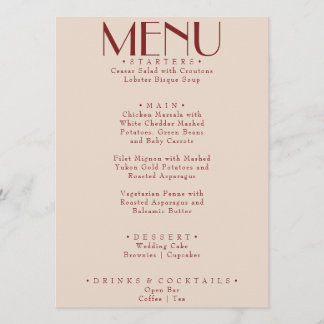 Modern Deep Red Retro Whimsical Fun Wedding Menu