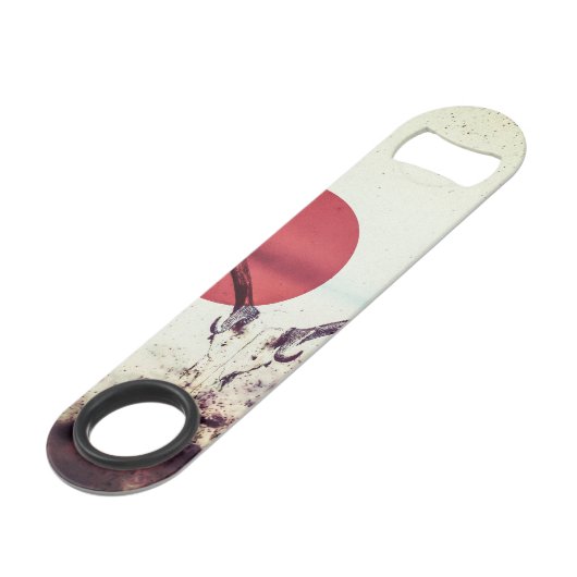 Modern Deer Head en Red Sun Artwork Speed Flessenopener (Voorkant Gekanteld)