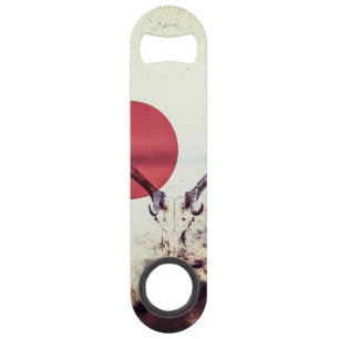 Modern Deer Head en Red Sun Artwork Speed Flessenopener