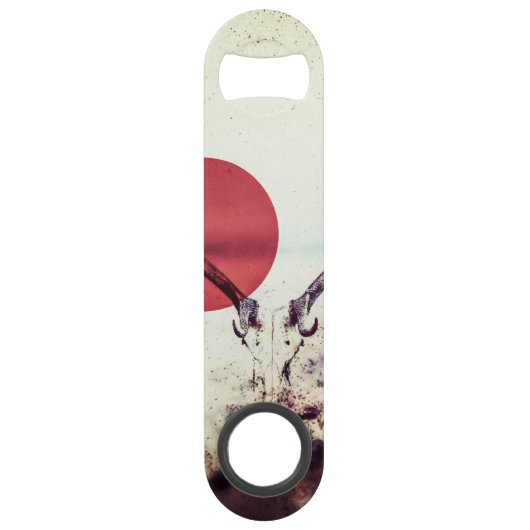 Modern Deer Head en Red Sun Artwork Speed Flessenopener (Voorkant)