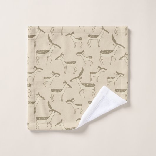 Modern Deer Illustration Beige Pattern Bath Towel  (Gant de toilette)